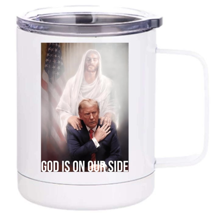 Trump God Is On Our Side Jesus Front & Back 12oz Stainless Steel Tumbler Cup