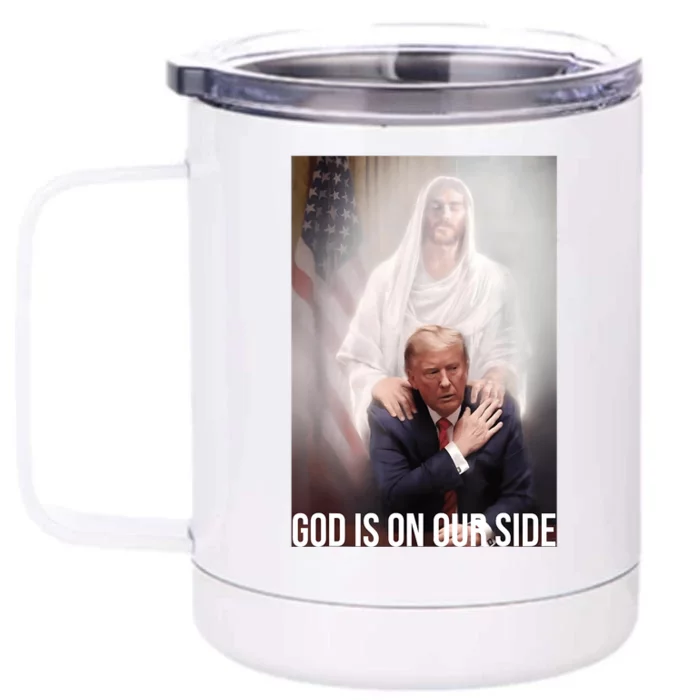 Trump God Is On Our Side Jesus Front & Back 12oz Stainless Steel Tumbler Cup