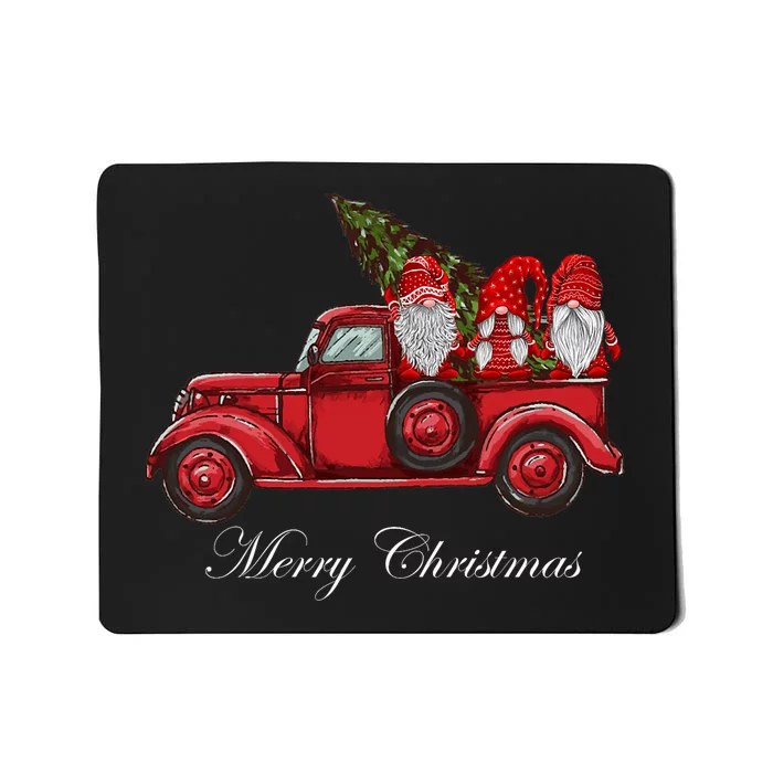 Three Gnomes In Red Truck With Merry Christmas Tree Mousepad