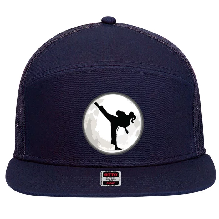 Taekwondo Girl In The Moon Tee 7 Panel Mesh Trucker Snapback Hat