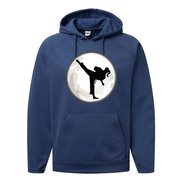 Taekwondo Girl In The Moon Tee Performance Fleece Hoodie