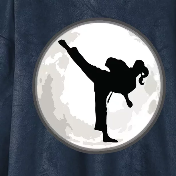 Taekwondo Girl In The Moon Tee Hooded Wearable Blanket