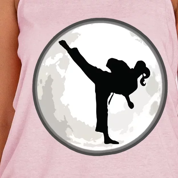 Taekwondo Girl In The Moon Tee Women's Knotted Racerback Tank