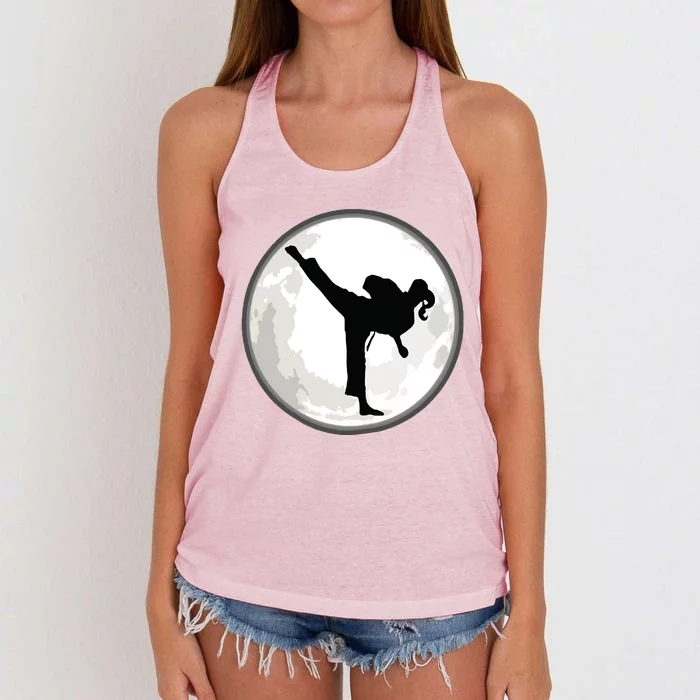 Taekwondo Girl In The Moon Tee Women's Knotted Racerback Tank