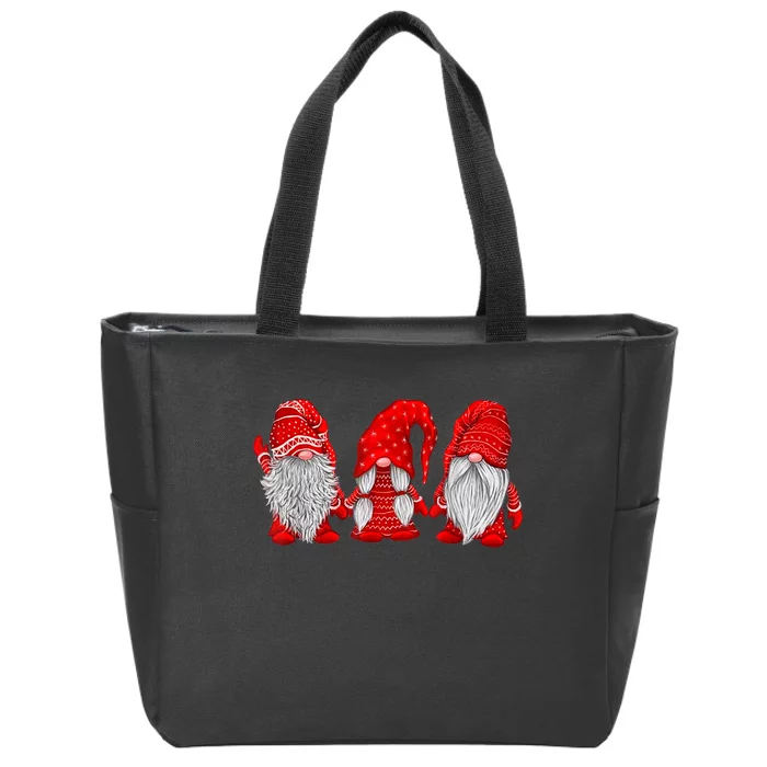 Three Gnomes In Red Costume Christmas Hanging With Gnomes TShirt Zip Tote Bag