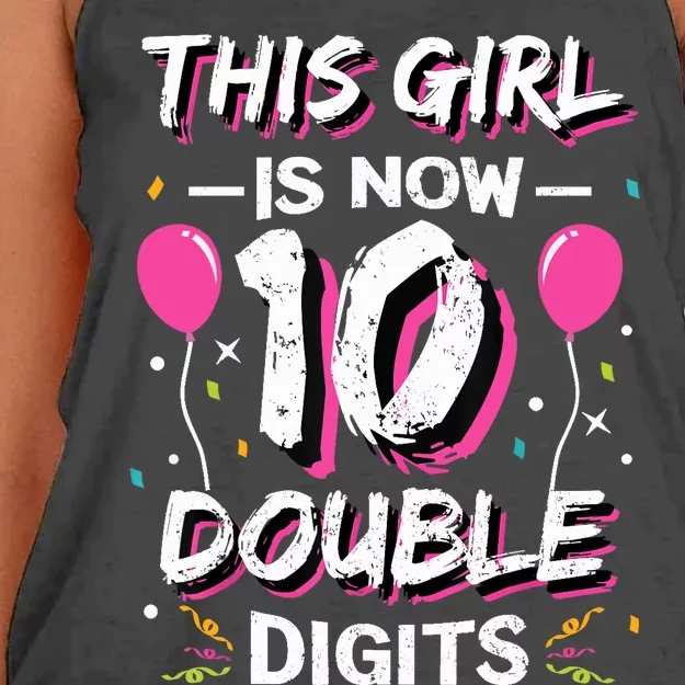 This Girl Is Now 10 Double Digits 10th birthday Gift Women's Knotted Racerback Tank