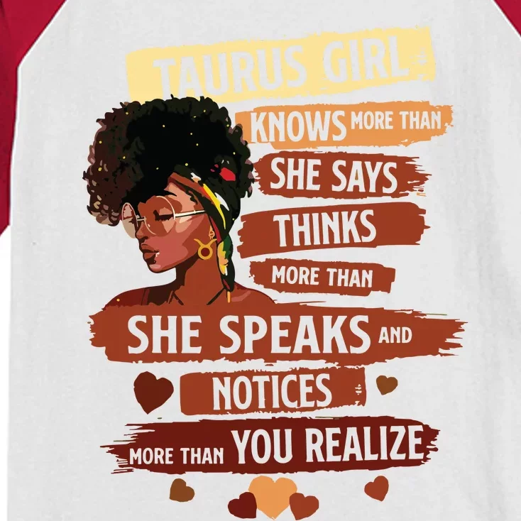 Taurus Girl Knows More Than She Says Birthday Girl Kids Colorblock Raglan Jersey