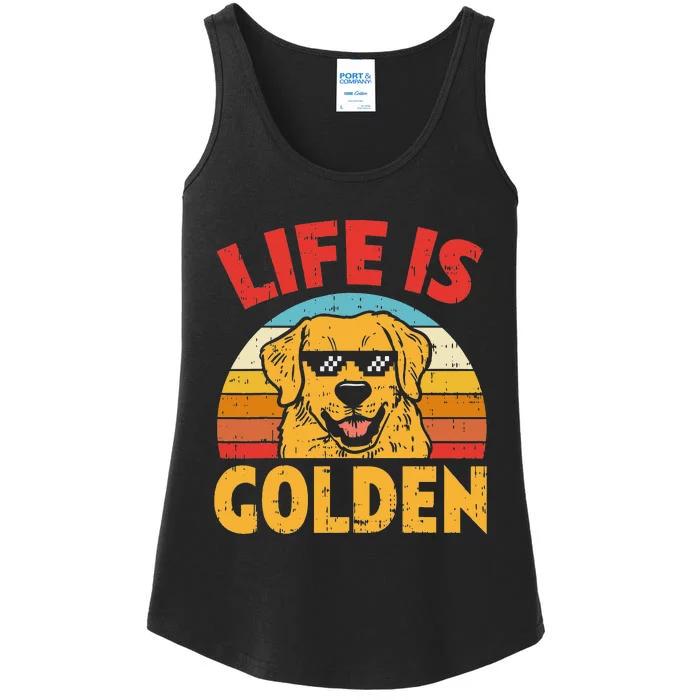 Thug Glasses Life Is Golden Retriever Dog Lover Owner Gift Ladies Essential Tank