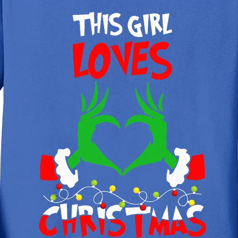 This Girl Loves Christmas Xmas Pajama Kids Long Sleeve Shirt