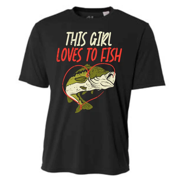 This Girl Loves To Fish Bass Fishing Family Matching Gift Cooling Performance Crew T-Shirt