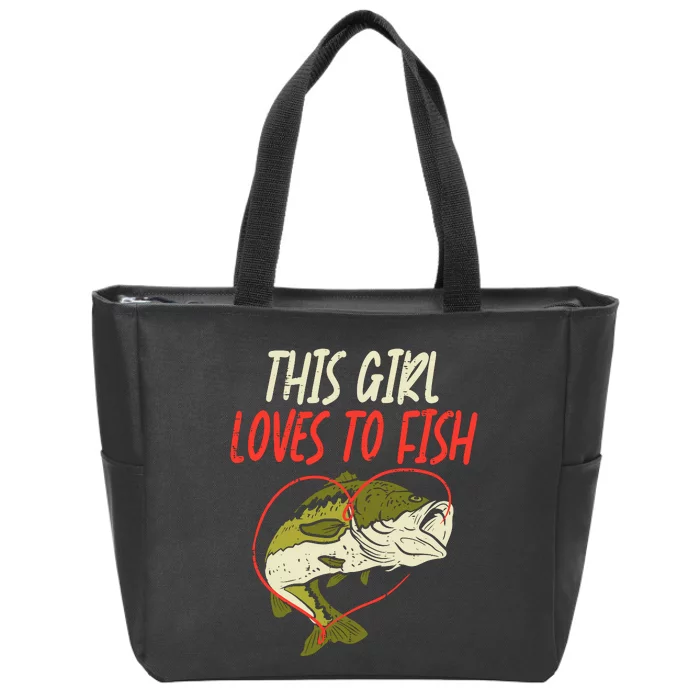 This Girl Loves To Fish Bass Fishing Family Matching Gift Zip Tote Bag