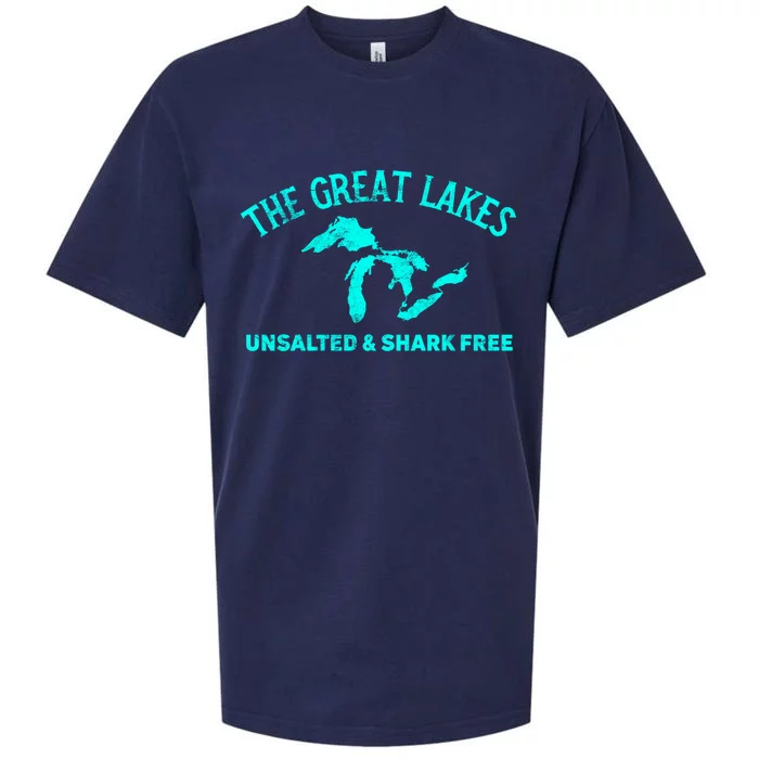 The Great Lakes Unsalted And Shark Free Michigan Gift Vintage Gift Sueded Cloud Jersey T-Shirt