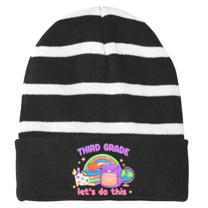 Third Grade Lets Do This Striped Beanie with Solid Band