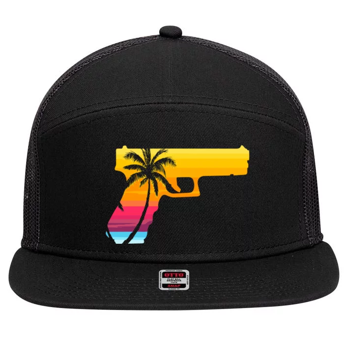 Tropical Gun Lover Firearm Beach Cute Hawaiian Gift Aloha 7 Panel Mesh Trucker Snapback Hat