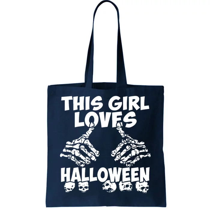 This Girl Lovers Halloween Satan Scare Black White Skeleton Tote Bag