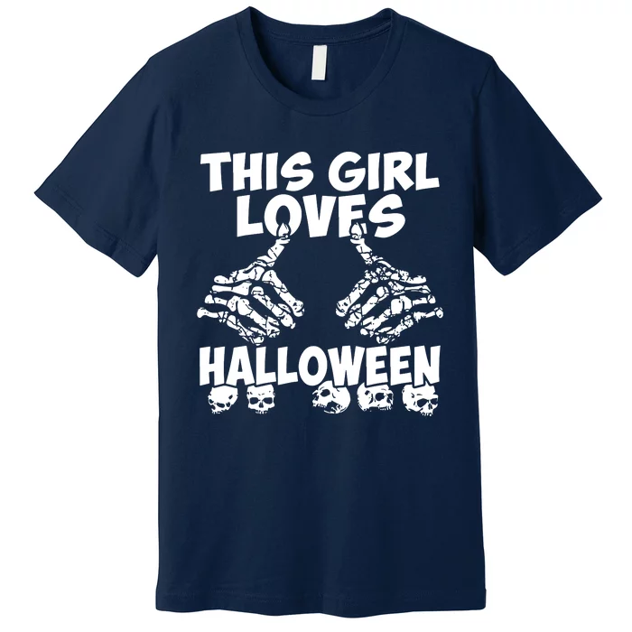 This Girl Lovers Halloween Satan Scare Black White Skeleton Premium T-Shirt