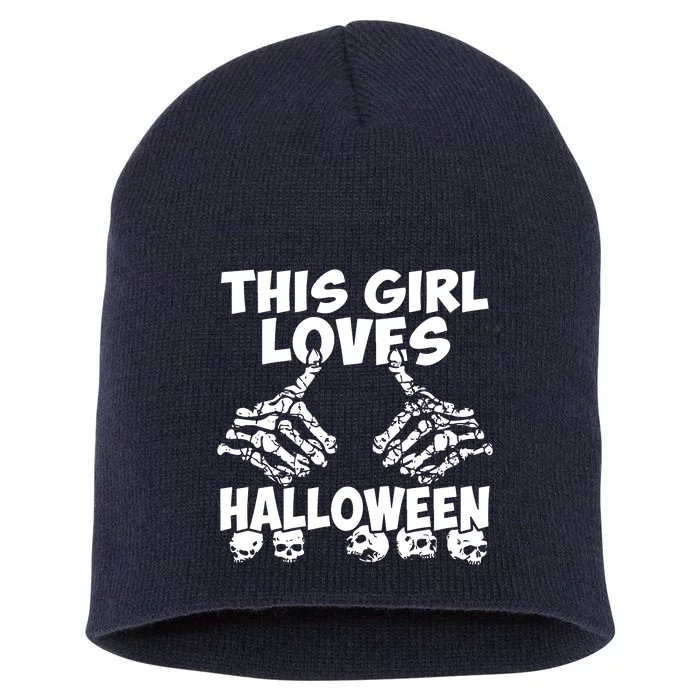 This Girl Lovers Halloween Satan Scare Black White Skeleton Short Acrylic Beanie