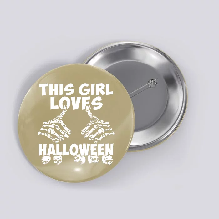 This Girl Lovers Halloween Satan Scare Black White Skeleton Button