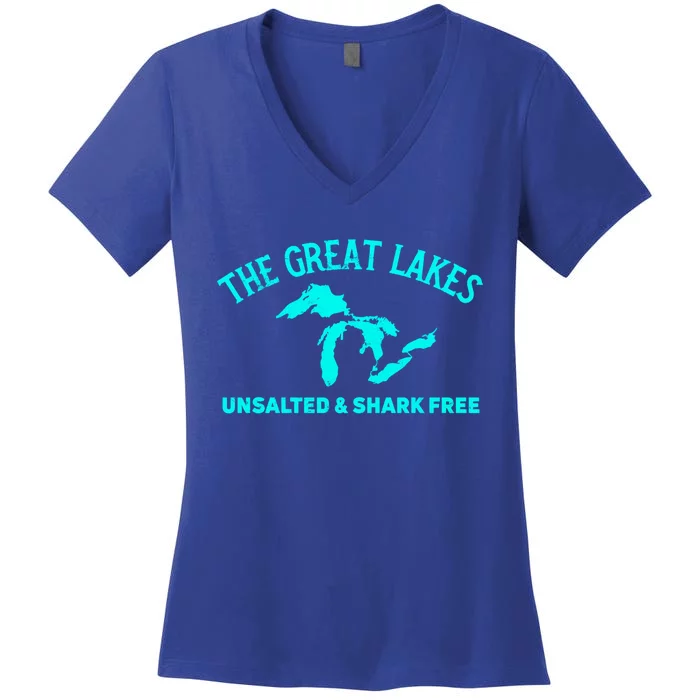 The Great Lakes Unsalted And Shark Free Michigan Gift Vintage Gift Women's V-Neck T-Shirt