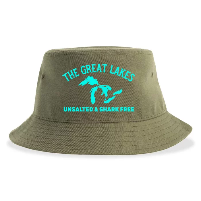 The Great Lakes Unsalted And Shark Free Michigan Gift Vintage Gift Sustainable Bucket Hat