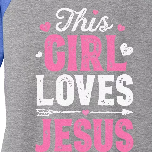 This Girl Loves Jesus Funny Christian Faith Religious Women's Tri-Blend 3/4-Sleeve Raglan Shirt