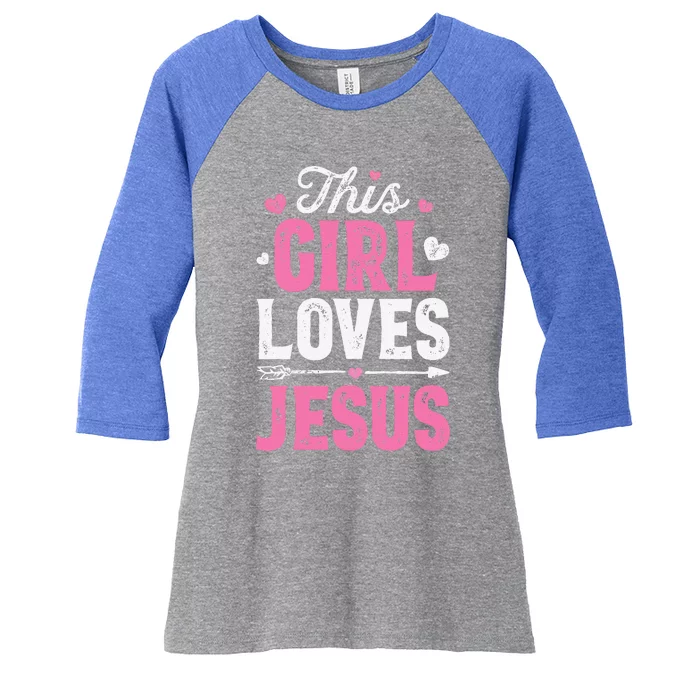 This Girl Loves Jesus Funny Christian Faith Religious Women's Tri-Blend 3/4-Sleeve Raglan Shirt