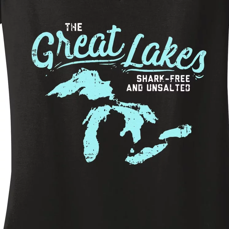 The Great Lakes Shark Free & Unsalted Summer Vacation Women's V-Neck T-Shirt