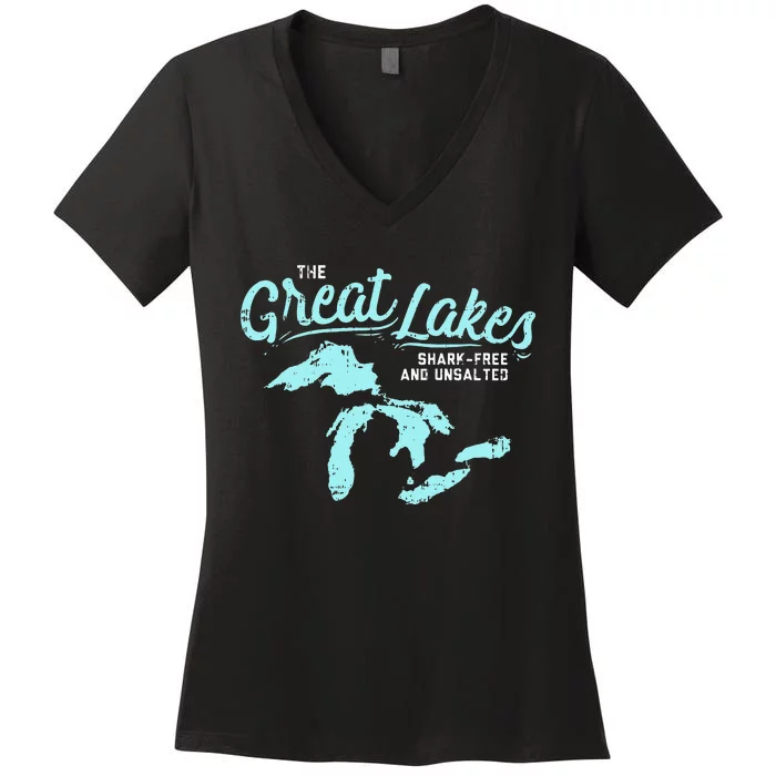 The Great Lakes Shark Free & Unsalted Summer Vacation Women's V-Neck T-Shirt