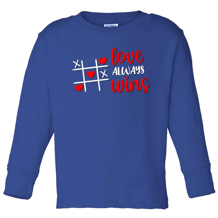 Tictactoe Game Love Always Wins Cute Red Hearts Valentines Gift Toddler Long Sleeve Shirt