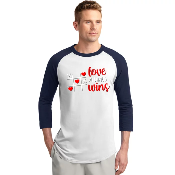 Tictactoe Game Love Always Wins Cute Red Hearts Valentines Gift Baseball Sleeve Shirt