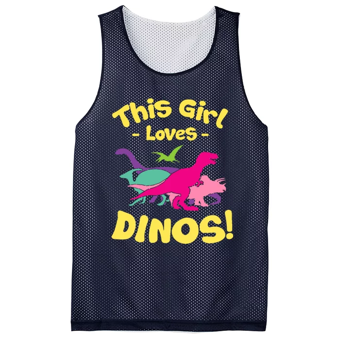 This Girl Loves Dinos - Funny Dinosaur Lover Gift Mesh Reversible Basketball Jersey Tank