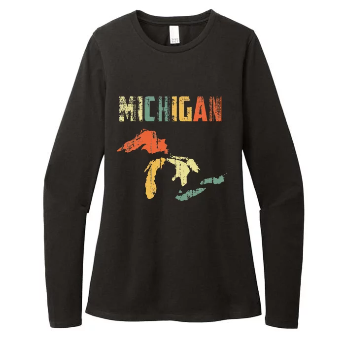 The Great Lakes Largest Water Retro Color Michigan MI Pride Womens CVC Long Sleeve Shirt