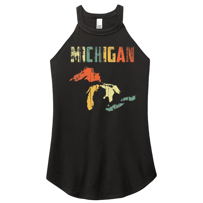 The Great Lakes Largest Water Retro Color Michigan MI Pride Women’s Perfect Tri Rocker Tank