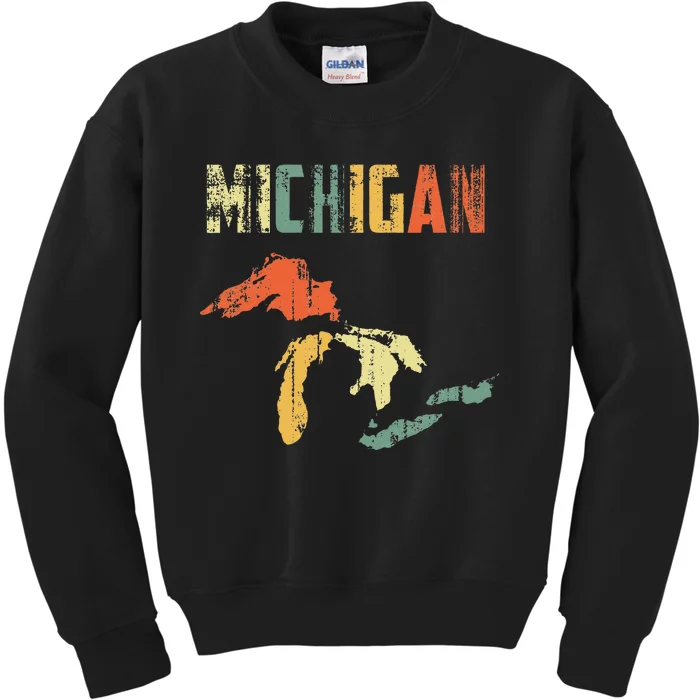 The Great Lakes Largest Water Retro Color Michigan MI Pride Kids Sweatshirt