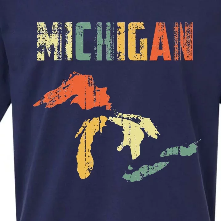 The Great Lakes Largest Water Retro Color Michigan MI Pride Sueded Cloud Jersey T-Shirt