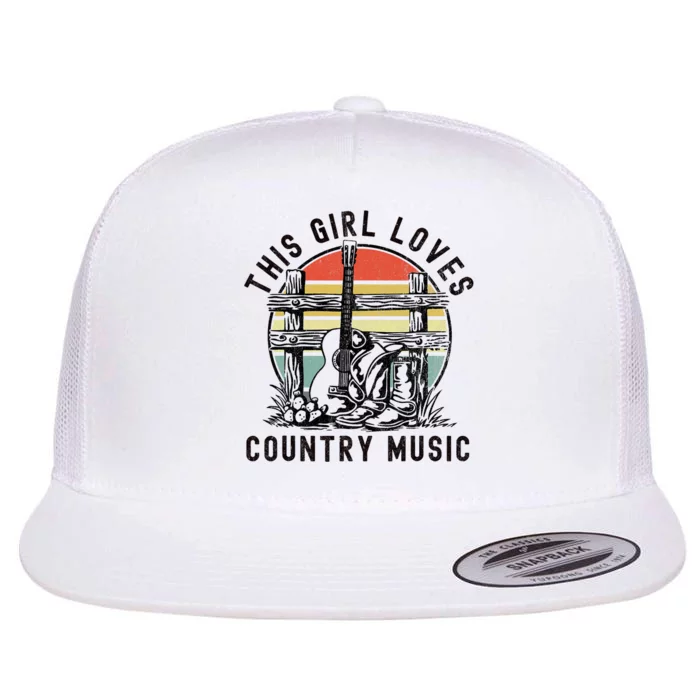 This Girl Loves Country Music Distressed Cowgirl With Boots Flat Bill Trucker Hat