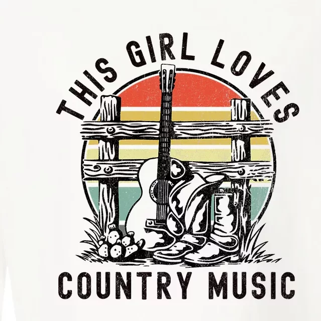 This Girl Loves Country Music Distressed Cowgirl With Boots Cropped Pullover Crew