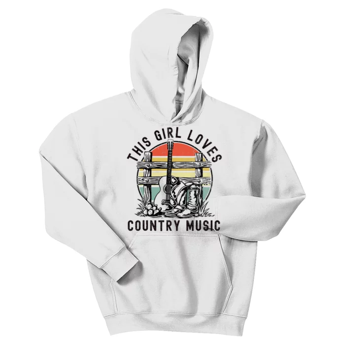 This Girl Loves Country Music Distressed Cowgirl With Boots Kids Hoodie