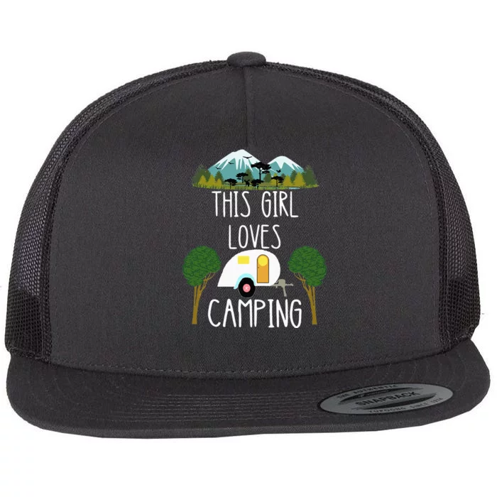 This Girl Loves Camping RV Teardrop Trailer Camper Caravan Flat Bill Trucker Hat