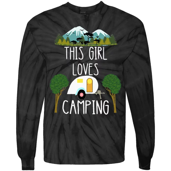 This Girl Loves Camping RV Teardrop Trailer Camper Caravan Tie-Dye Long Sleeve Shirt