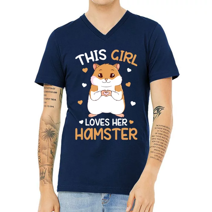 This Girl Loves Her Hamster Hammy Girl Hamster Lover V-Neck T-Shirt