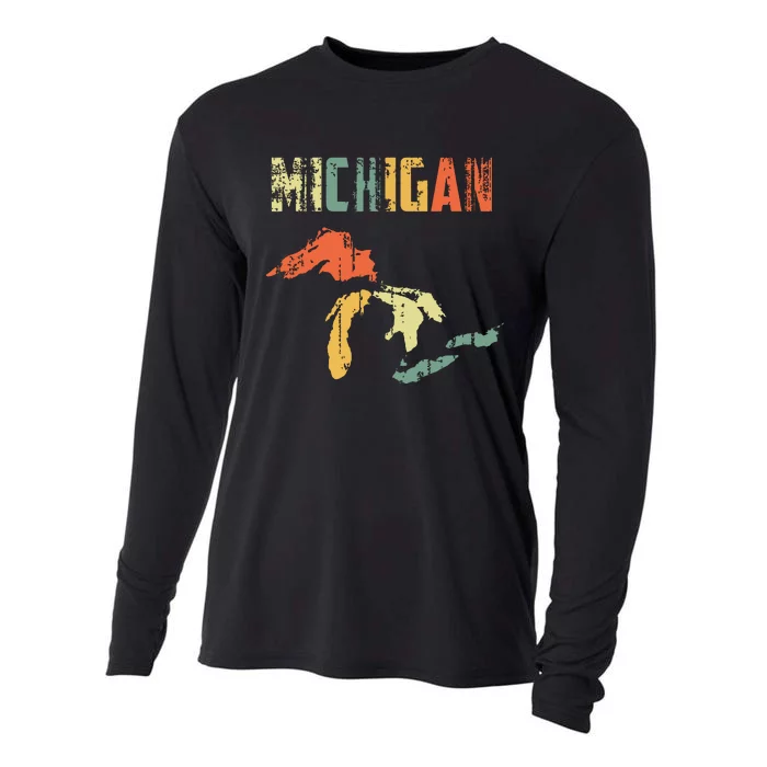 The Great Lakes Largest Water Retro Color Michigan Mi Pride Cooling Performance Long Sleeve Crew