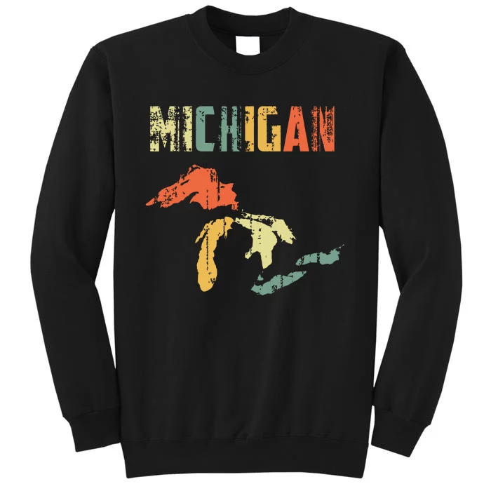 The Great Lakes Largest Water Retro Color Michigan Mi Pride Tall Sweatshirt