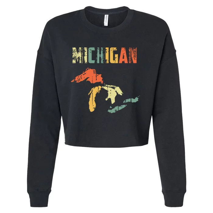 The Great Lakes Largest Water Retro Color Michigan Mi Pride Cropped Pullover Crew