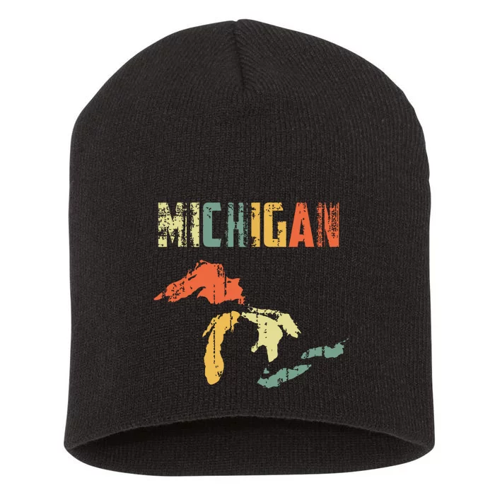 The Great Lakes Largest Water Retro Color Michigan Mi Pride Short Acrylic Beanie