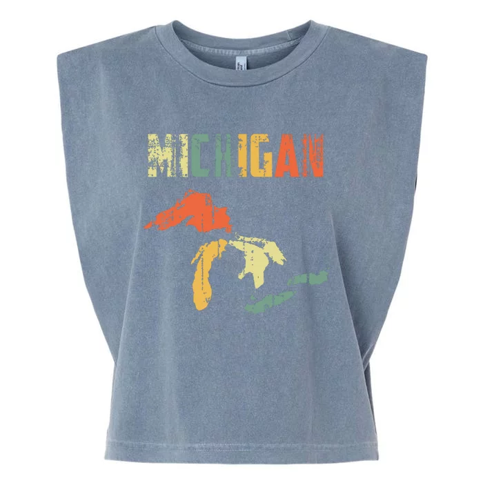 The Great Lakes Largest Water Retro Color Michigan Mi Pride Garment-Dyed Women's Muscle Tee