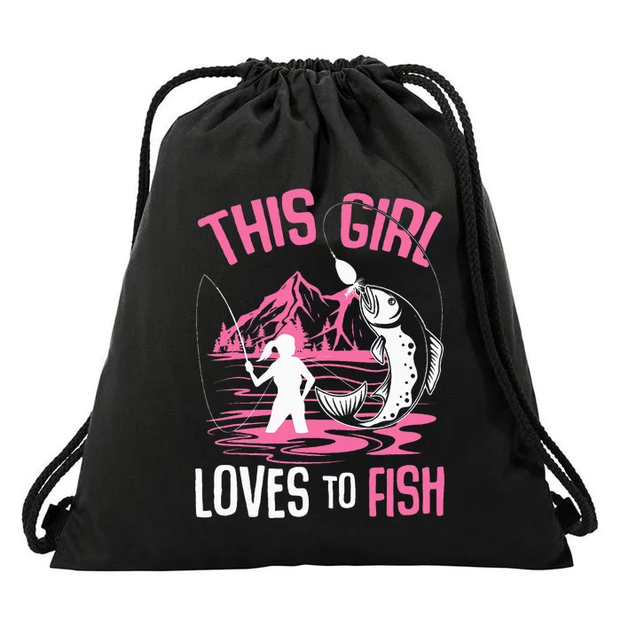 This Girl Loves To Fish Fishing Drawstring Bag