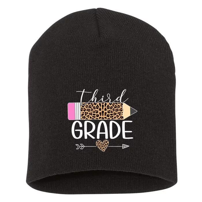 Third Grade Leopard Pencil Back To School Teachers Short Acrylic Beanie