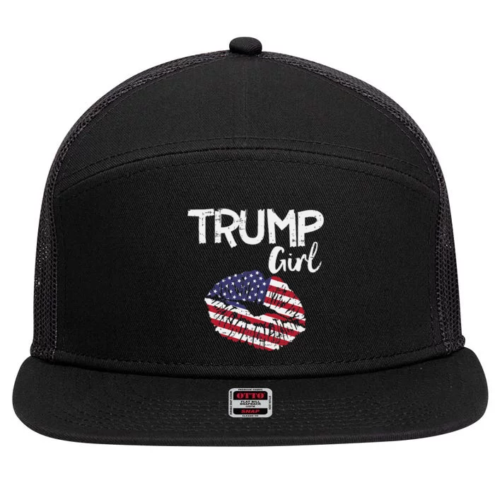 Trump Girl Lips Usa Flag Pro Vote For Donald 2020 Gop Gift 7 Panel Mesh Trucker Snapback Hat