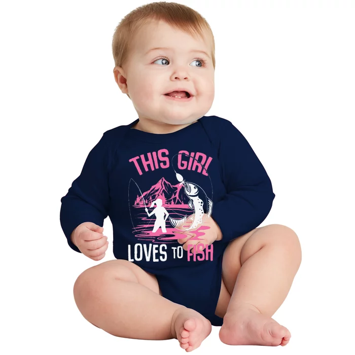 This Girl Loves To Fish Fishing Girl Baby Long Sleeve Bodysuit